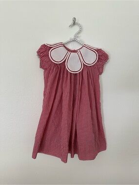 Red Gingham Girls' Dress with Petal Collar